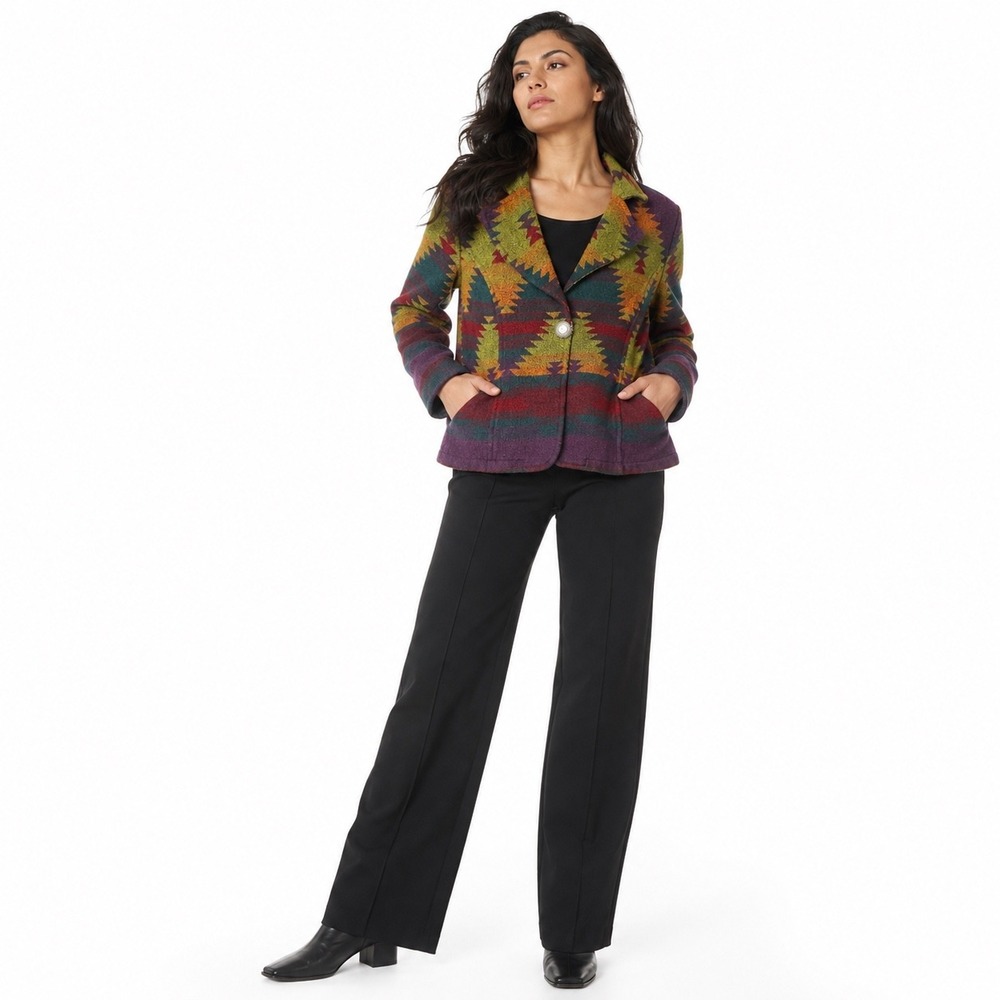 Coldwater Creek Blazer Acrylic Multicolor Southwestern Boho Artsy Women PXL